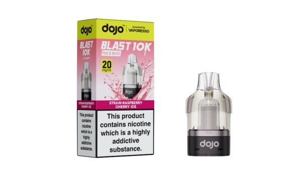 Dojo Blast 10K Pods - Straw-Raspberry Cherry Ice Dojo Blast 10K replacement pod in Straw-Raspberry Cherry Ice flavour
