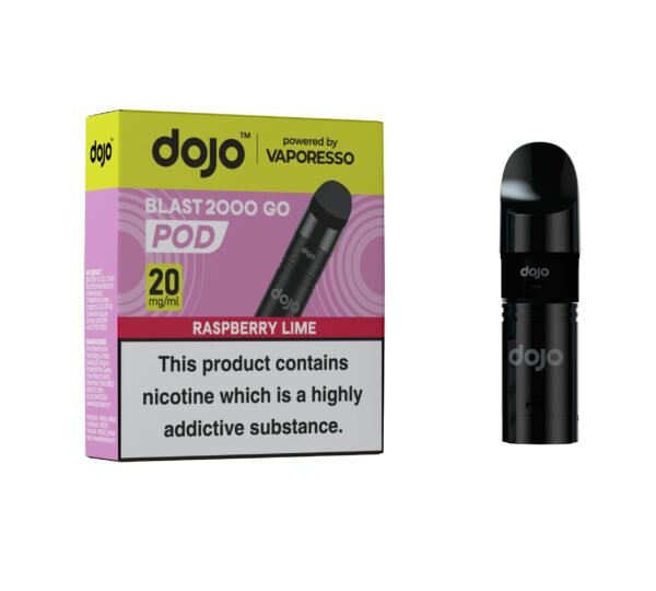 Dojo Blast 2K GO Pods - Raspberry Lime Dojo Blast 2K GO replacement pod in Raspberry Lime flavour