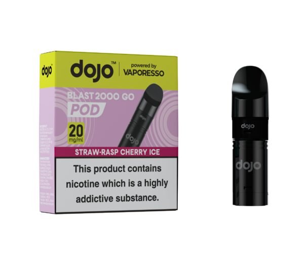 Dojo Blast 2K GO Pods - Straw Rasp Cherry Ice Dojo Blast 2K GO replacement pod in Straw Rasp Cherry Ice flavour