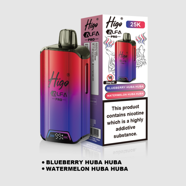 Higo Alpha Pro 25k prefilled pod kit in Blueberry Huba Huba + Watermelon Huba Huba flavours