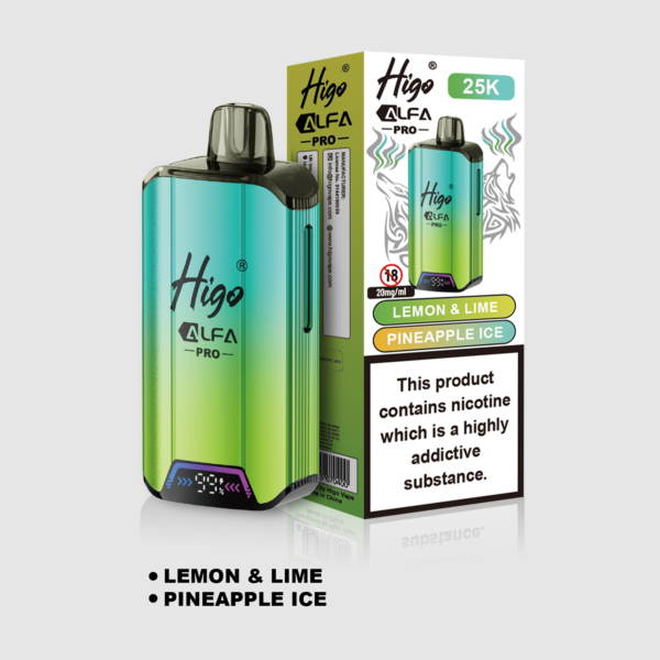 Higo Alpha Pro 25k Pod Kit - Lemon & Lime + Pineapple Ice Higo Alpha Pro 25k prefilled pod kit in Lemon & Lime + Pineapple Ice flavours