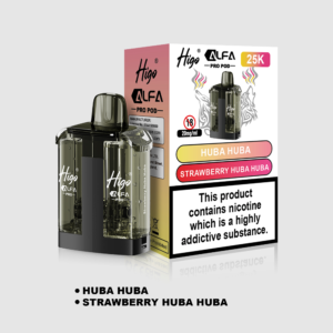 Higo Alpha Pro 25k Pod - Strawberry Huba Huba Higo Alpha Pro 25k replacement pod in Strawberry Huba Huba flavour - 1ml prefilled pod with 10ml refill tank, 20mg nic salt e-liquid, UK TPD compliant
