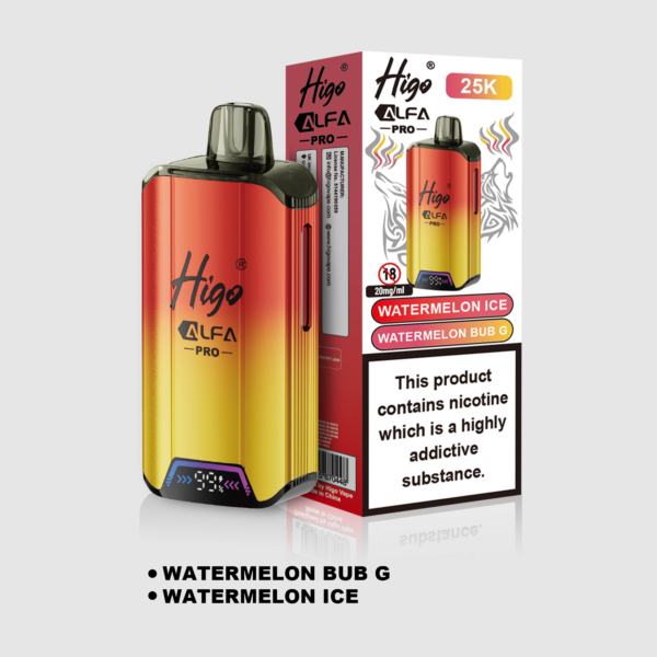 Higo Alpha Pro 25k prefilled pod kit in Watermelon Bub G + Watermelon Ice flavours