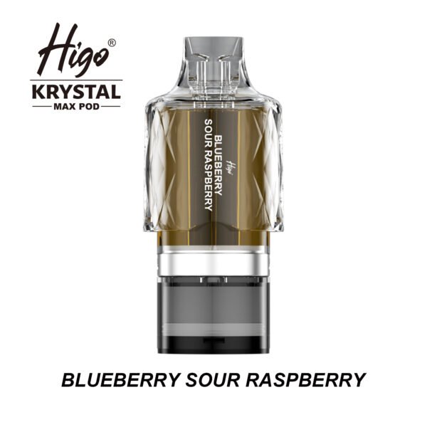 Higo Krystal Max 7500 replacement pod in Blueberry Sour Raspberry flavour - 2ml prefilled pod with 10ml refill container, 20mg nic salt e-liquid, UK TPD compliant