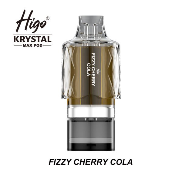 Higo Krystal Max 7500 Pod - Fizzy Cherry Cola Higo Krystal Max 7500 replacement pod in Fizzy Cherry Cola flavour - 2ml prefilled pod with 10ml refill container, 20mg nic salt e-liquid, UK TPD compliant