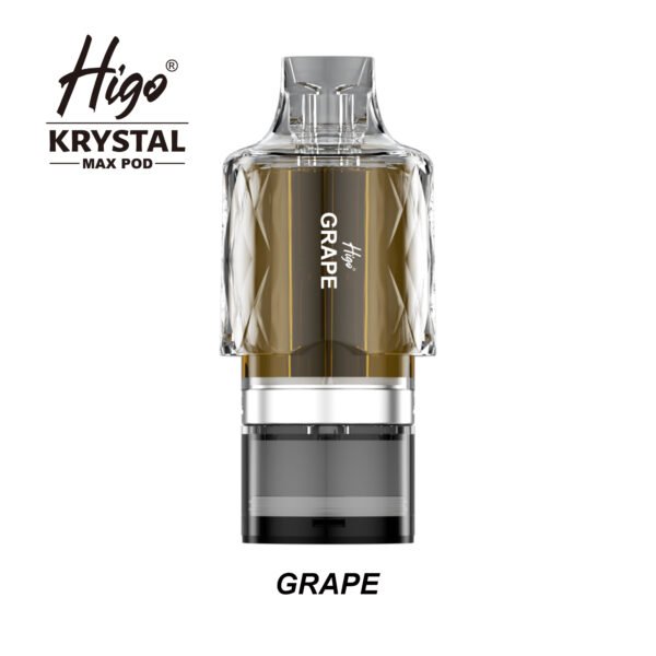 Higo Krystal Max 7500 replacement pod in Grape flavour - 2ml prefilled pod with 10ml refill container, 20mg nic salt e-liquid, UK TPD compliant