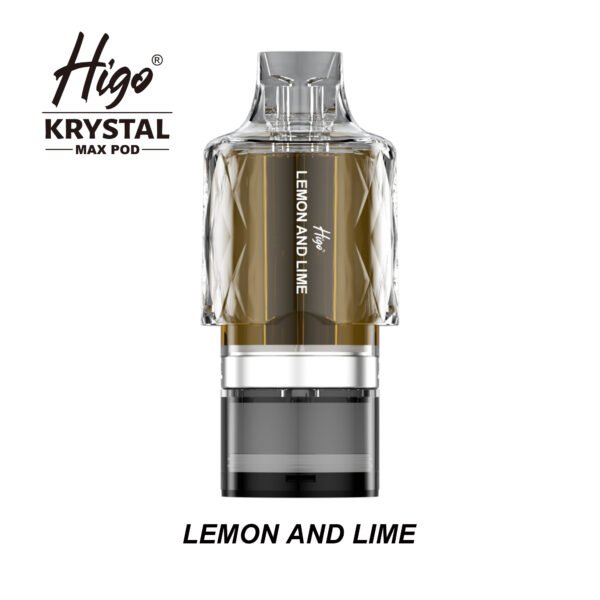 Higo Krystal Max 7500 replacement pod in Lemon & Lime flavour - 2ml prefilled pod with 10ml refill container, 20mg nic salt e-liquid, UK TPD compliant