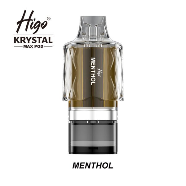 Higo Krystal Max 7500 replacement pod in Menthol flavour - 2ml prefilled pod with 10ml refill container, 20mg nic salt e-liquid, UK TPD compliant