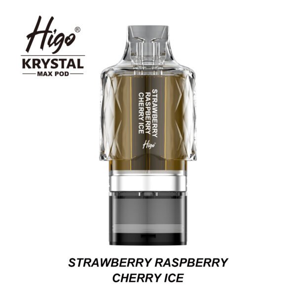 Higo Krystal Max 7500 replacement pod in Strawberry Raspberry Cherry Ice flavour - 2ml prefilled pod with 10ml refill container, 20mg nic salt e-liquid, UK TPD compliant