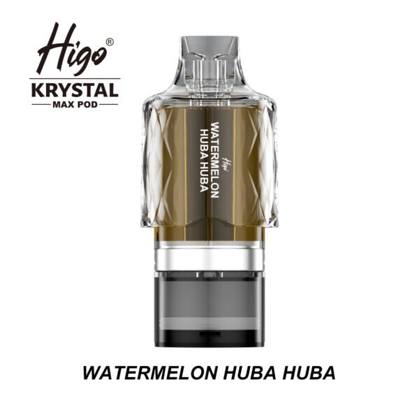 Higo Krystal Max 7500 Pod - Watermelon Huba Huba Higo Krystal Max 7500 replacement pod in Watermelon Huba Huba flavour - 2ml prefilled pod with 10ml refill container, 20mg nic salt e-liquid, UK TPD compliant