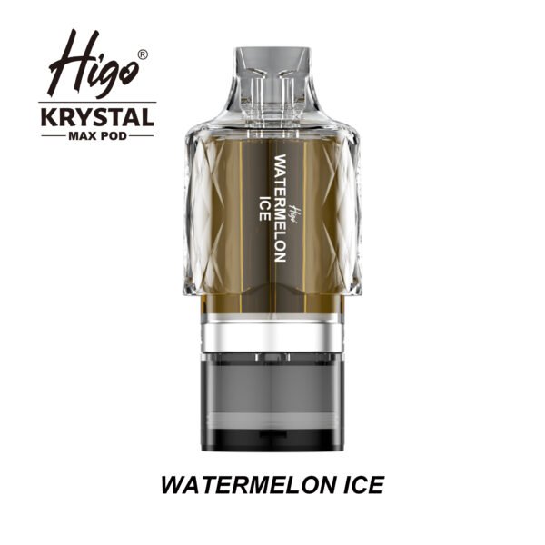 Higo Krystal Max 7500 Pod - Watermelon Ice Higo Krystal Max 7500 replacement pod in Watermelon Ice flavour - 2ml prefilled pod with 10ml refill container, 20mg nic salt e-liquid, UK TPD compliant