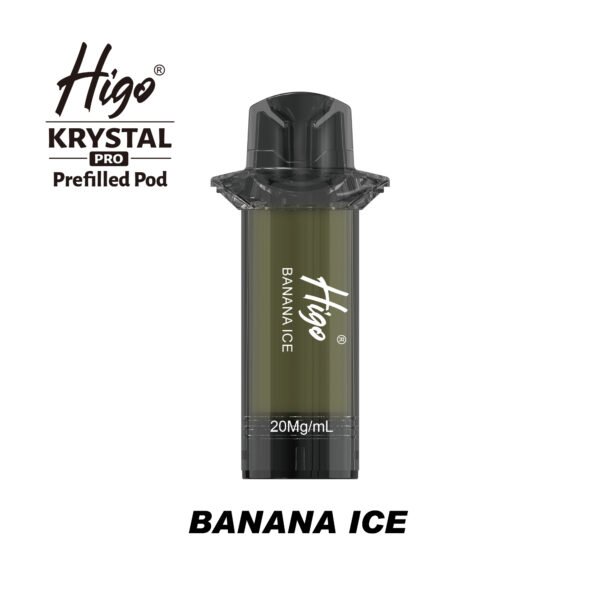 Higo Krystal Pro 600 replacement pod in Banana Ice flavour - 2ml prefilled pod, 20mg nic salt e-liquid, UK TPD compliant