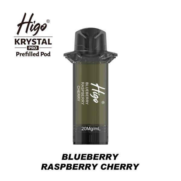 Higo Krystal Pro 600 Pod - Blueberry Raspberry Cherry Higo Krystal Pro 600 replacement pod in Blueberry Raspberry Cherry flavour - 2ml prefilled pod, 20mg nic salt e-liquid, UK TPD compliant