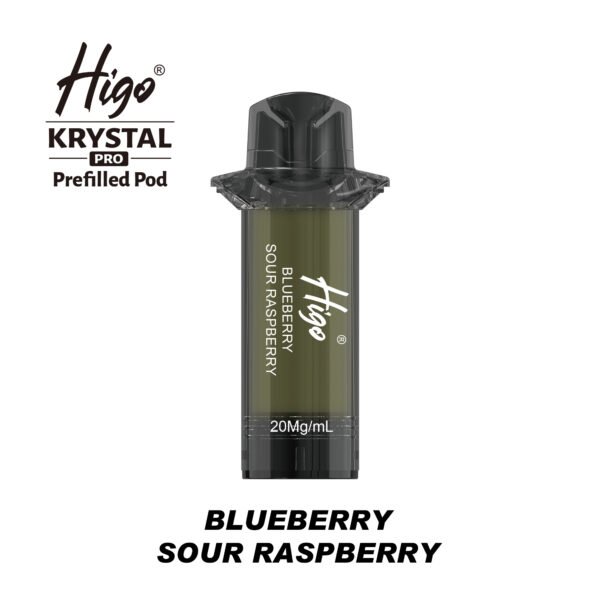 Higo Krystal Pro 600 replacement pod in Blueberry Sour Raspberry flavour - 2ml prefilled pod, 20mg nic salt e-liquid, UK TPD compliant