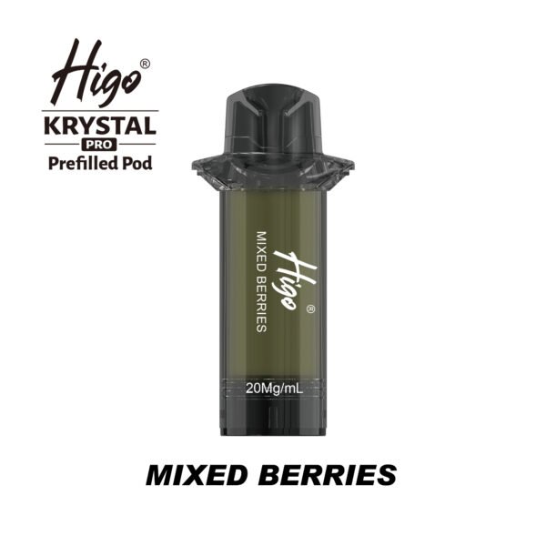 Higo Krystal Pro 600 Pod - Mixed Berries Higo Krystal Pro 600 replacement pod in Mixed Berries flavour - 2ml prefilled pod, 20mg nic salt e-liquid, UK TPD compliant