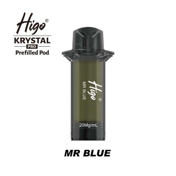 Higo Krystal Pro 600 Pod - Mr Blue Higo Krystal Pro 600 replacement pod in Mr Blue flavour - 2ml prefilled pod, 20mg nic salt e-liquid, UK TPD compliant