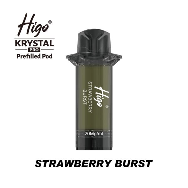 Higo Krystal Pro 600 Pod - Strawberry Burst Higo Krystal Pro 600 replacement pod in Strawberry Burst flavour - 2ml prefilled pod, 20mg nic salt e-liquid, UK TPD compliant