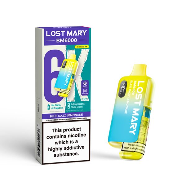 Lost Mary BM6000 pre-filled pod kit in Blue Razz Lemonade flavour