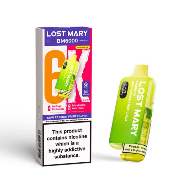 Lost Mary BM6000 pre-filled pod kit in Kiwi Passion Fruit Guava flavour