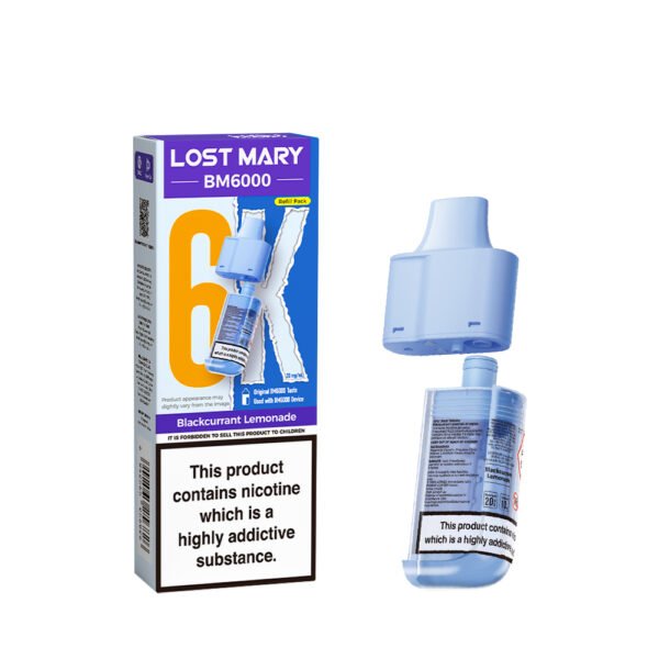 Lost Mary BM6000 replacement pod in Blackcurrant Lemonade flavour