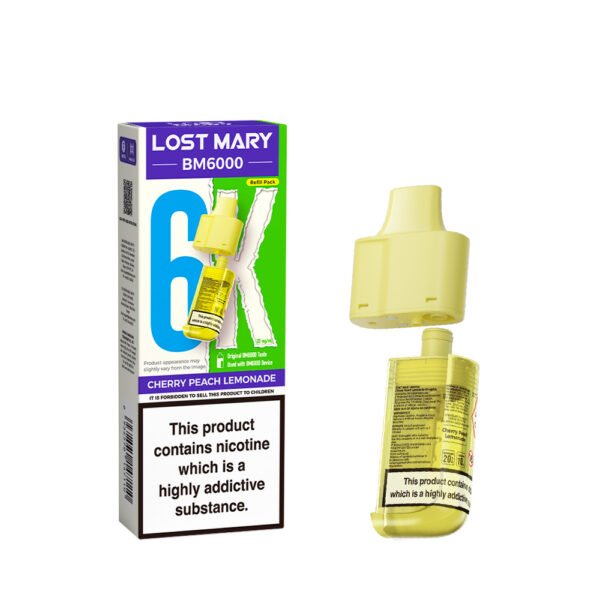 Lost Mary BM6000 replacement pod in Cherry Peach Lemonade flavour