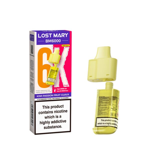 Lost Mary BM6000 replacement pod in Kiwi Passion Fruit Guava flavour