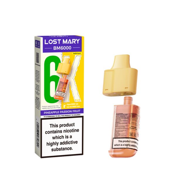 Lost Mary BM6000 replacement pod in Pineapple Passion Fruit flavour