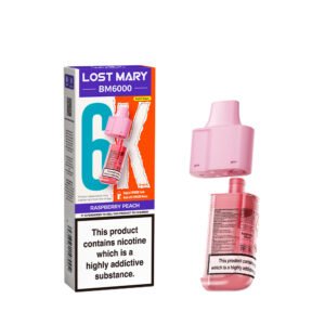 Lost Mary BM6000 Pods - Raspberry Peach Lost Mary BM6000 replacement pod in Raspberry Peach flavour
