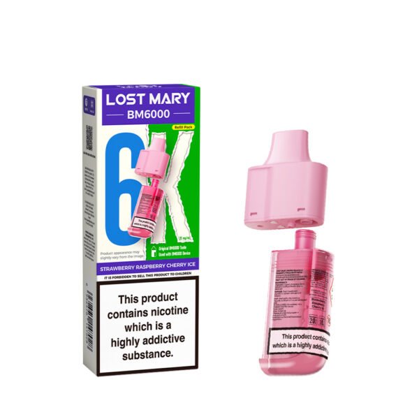 Lost Mary BM6000 replacement pod in Strawberry Raspberry Cherry Ice flavour