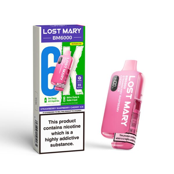 Lost Mary BM6000 pre-filled pod kit in Strawberry Raspberry Cherry Ice flavour