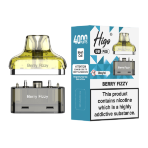 Higo BB 4000 Pod - Berry Fizzy Higo BB 4000 replacement pod in Berry Fizzy flavour - 2ml prefilled pod with 4ml refill container, 20mg nic salt e-liquid, UK TPD compliant