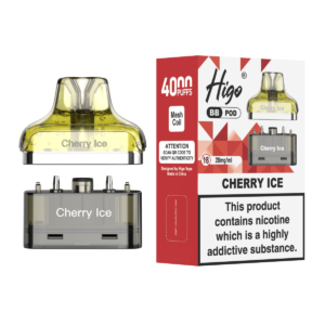 Higo BB 4000 Pod - Cherry Ice Higo BB 4000 replacement pod in Cherry Ice flavour - 2ml prefilled pod with 4ml refill container, 20mg nic salt e-liquid, UK TPD compliant