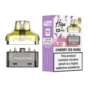 Higo BB 4000 Pod - Cherry Ice Huba Higo BB 4000 replacement pod in Cherry Ice Huba flavour - 2ml prefilled pod with 4ml refill container, 20mg nic salt e-liquid, UK TPD compliant