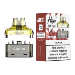 Higo BB 4000 Pod - Cola Ice Higo BB 4000 replacement pod in Cola Ice flavour - 2ml prefilled pod with 4ml refill container, 20mg nic salt e-liquid, UK TPD compliant