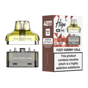 Higo BB 4000 Pod - Fizzy Cherry Cola Higo BB 4000 replacement pod in Fizzy Cherry Cola flavour - 2ml prefilled pod with 4ml refill container, 20mg nic salt e-liquid, UK TPD compliant