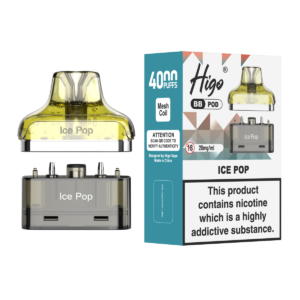 Higo BB 4000 Pod - Ice Pop Higo BB 4000 replacement pod in Ice Pop flavour - 2ml prefilled pod with 4ml refill container, 20mg nic salt e-liquid, UK TPD compliant