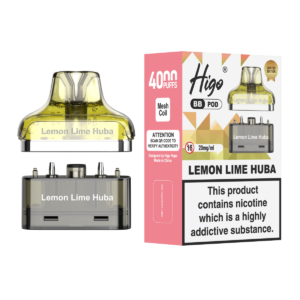 Higo BB 4000 Pod - Lemon & Lime Huba Higo BB 4000 replacement pod in Lemon & Lime Huba flavour - 2ml prefilled pod with 4ml refill container, 20mg nic salt e-liquid, UK TPD compliant