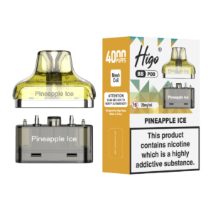 Higo BB 4000 replacement pod in Pineapple Ice flavour - 2ml prefilled pod with 4ml refill container, 20mg nic salt e-liquid, UK TPD compliant