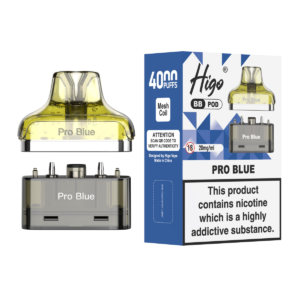Higo BB 4000 replacement pod in Pro Blue flavour - 2ml prefilled pod with 4ml refill container, 20mg nic salt e-liquid, UK TPD compliant