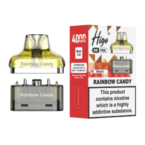 Higo BB 4000 replacement pod in Rainbow Candy flavour - 2ml prefilled pod with 4ml refill container, 20mg nic salt e-liquid, UK TPD compliant