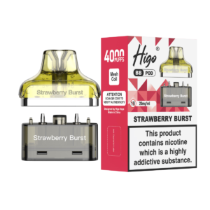 Higo BB 4000 replacement pod in Strawberry Burst flavour - 2ml prefilled pod with 4ml refill container, 20mg nic salt e-liquid, UK TPD compliant