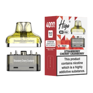 Higo BB 4000 replacement pod in Strawberry Cherry Cranberry flavour - 2ml prefilled pod with 4ml refill container, 20mg nic salt e-liquid, UK TPD compliant