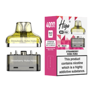 Higo BB 4000 replacement pod in Strawberry Huba Huba flavour - 2ml prefilled pod with 4ml refill container, 20mg nic salt e-liquid, UK TPD compliant