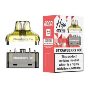 Higo BB 4000 replacement pod in Strawberry Ice flavour - 2ml prefilled pod with 4ml refill container, 20mg nic salt e-liquid, UK TPD compliant