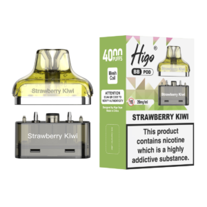 Higo BB 4000 replacement pod in Strawberry Kiwi flavour - 2ml prefilled pod with 4ml refill container, 20mg nic salt e-liquid, UK TPD compliant