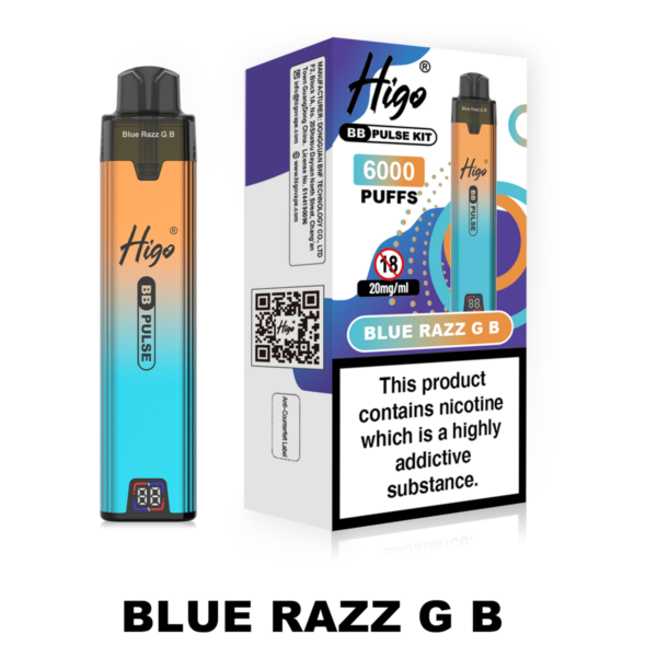 Higo BB Pulse 6000 - Blue Razz G B Higo BB Pulse 6000 prefilled pod kit in Blue Razz G B flavour