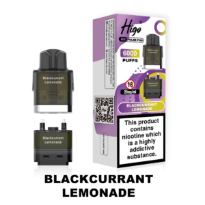 Higo BB Pulse 6000 Pod - Blackcurrant Lemonade Higo BB Pulse 6000 replacement pod in Blackcurrant Lemonade flavour - 2ml prefilled pod with 4ml auto-refill container, 20mg nic salt e-liquid, UK TPD compliant