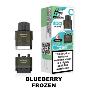 Higo BB Pulse 6000 Pod - Blueberry Frozen Higo BB Pulse 6000 replacement pod in Blueberry Frozen flavour - 2ml prefilled pod with 4ml auto-refill container, 20mg nic salt e-liquid, UK TPD compliant