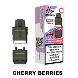 Higo BB Pulse 6000 Pod - Cherry Berries Higo BB Pulse 6000 replacement pod in Cherry Berries flavour - 2ml prefilled pod with 4ml auto-refill container, 20mg nic salt e-liquid, UK TPD compliant