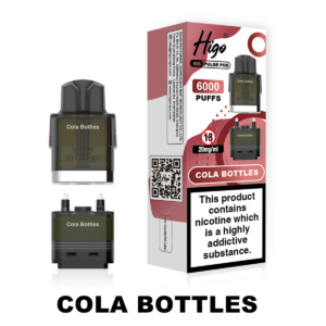 Higo BB Pulse 6000 Pod - Cola Bottles Higo BB Pulse 6000 replacement pod in Cola Bottles flavour - 2ml prefilled pod with 4ml auto-refill container, 20mg nic salt e-liquid, UK TPD compliant